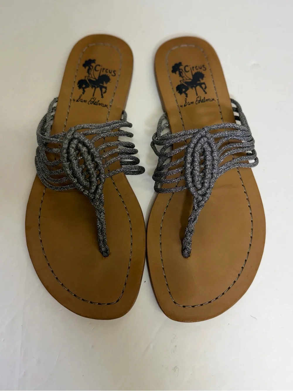 Circus by Sam Edelman Silver Braided T-Strap Sandals 7.5